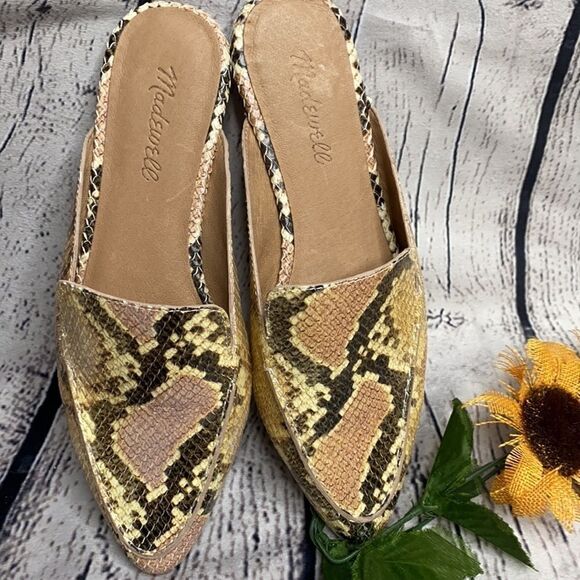 MADEWELL Frances Skimmer Snake Skin LeatherFlat Mules Blush Multi  Size 7 NEW - Picture 4 of 10